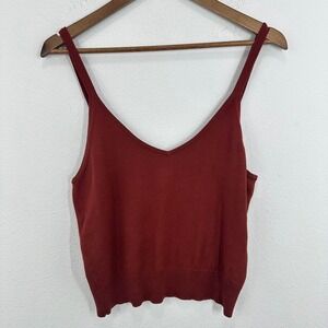 Sleeveless Sweater Tank Top V-Neck Knit Casual Top Rust Orange Color Fall Edit